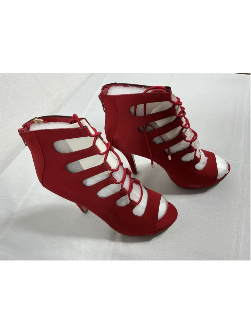 Woman’s New Delicious Patron Platform Lace Up Gladiator Loki Ankle Boots 10 Red